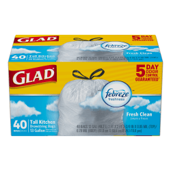 Glad OdorShield Tall Kitchen Trash Bags,  0.9 mil, 13 Gallons, Yellow, Box Of 40