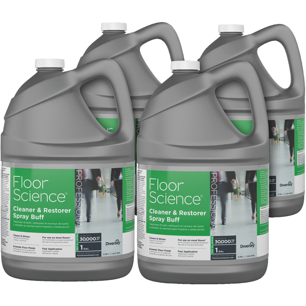 Diversey Floor Science Cleaner & Restorer Spray Buff, 1 Gallon, Citrus Scent, Pack Of 4 Bottles