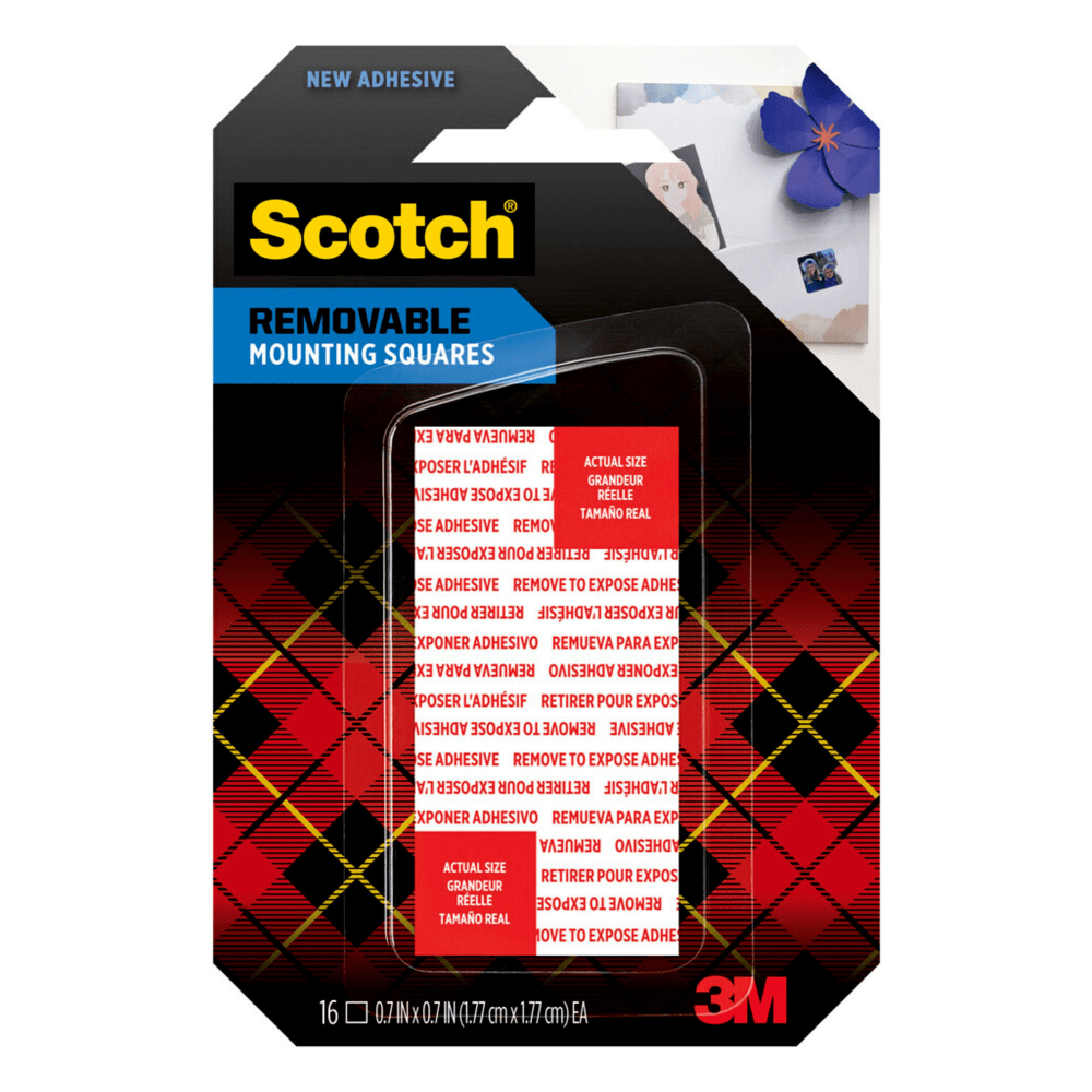 Scotch Removeable Double-Sided Mounting Squares, .7 x .7 in, 1 Pack, 16 White Squares/Pack, Multi-Surface Use
