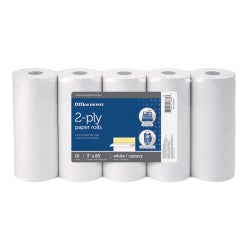 Office Depot Brand 2-Ply Paper Rolls, 3in x 85ft, Canary/White, Pack Of 10