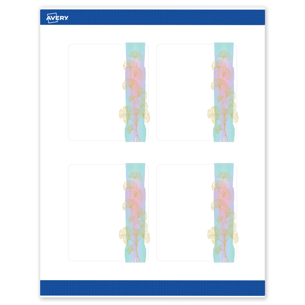 Avery Printable Labels With Sure Feed Technology, S00-EVD, 4in x 3-1/3in, Matte White With Preprinted Watercolor/Gold Leaf Design, Pack Of 40
