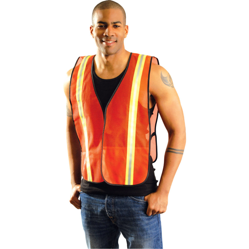Non-ANSI Economy Mesh Vests with Silver Reflective Tape, X-Large, Hi-Viz Yellow