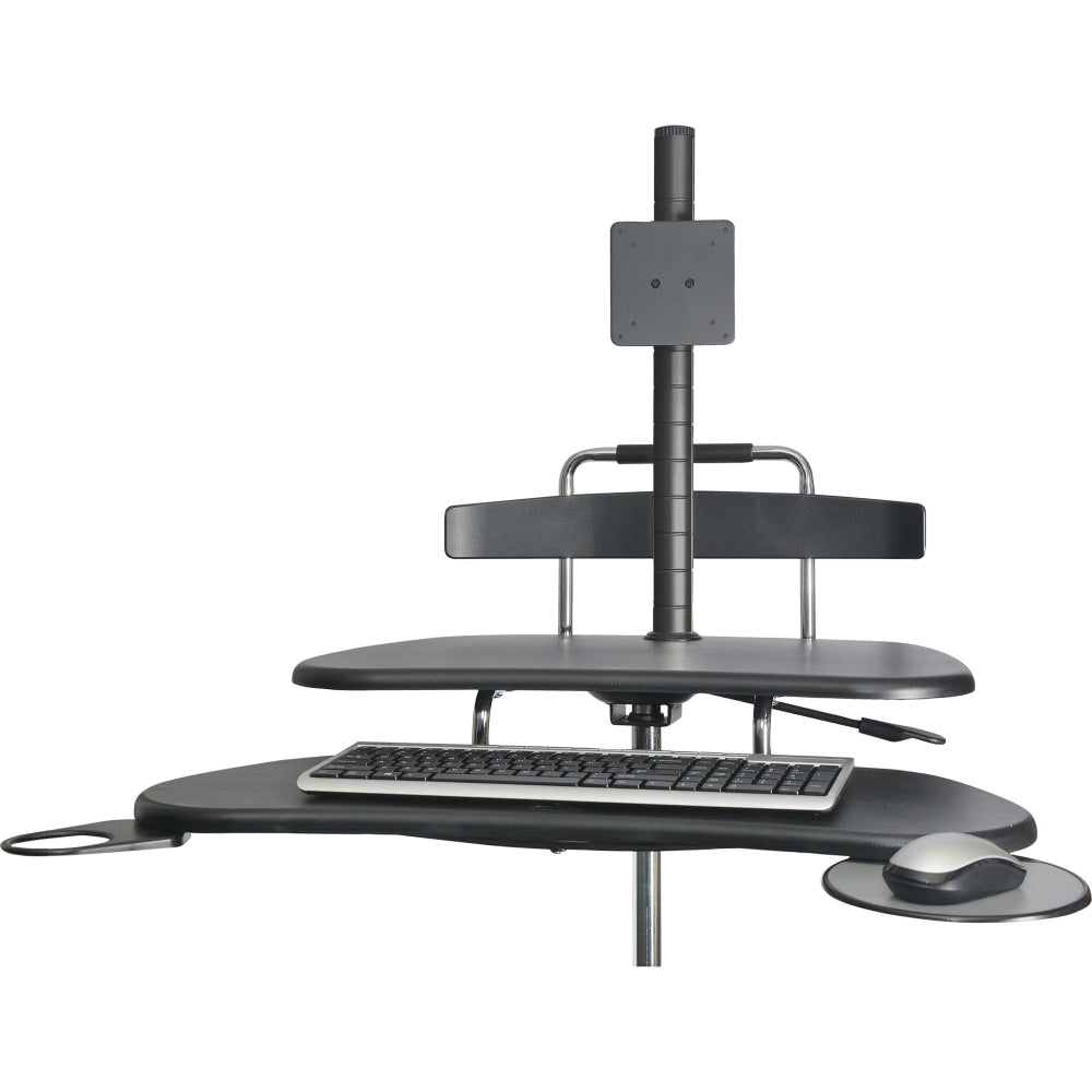 Kantek Sit to Stand Mobile Height Adjustable Computer Workstation With LCD Monitor Mount Pole, 48-1/2inH x 27-1/2inW x 25inD, Black