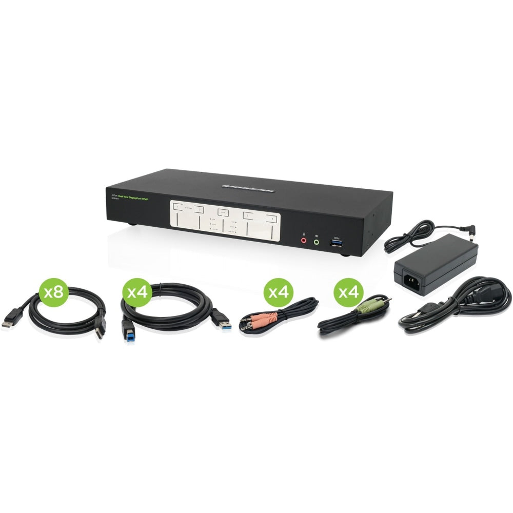 IOGEAR 4-Port 4K Dual View DisplayPort KVMP with USB 3.0 Hub and Audio (TAA) - 4 Computer(s) - 1 Local User(s) - GCS1944