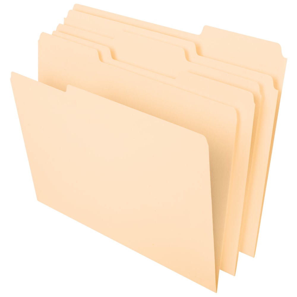 Office Depot Brand File Folders, 1/3 Tab Cut, Assorted Position, Letter Size, Manila, Pack Of 100 Folders