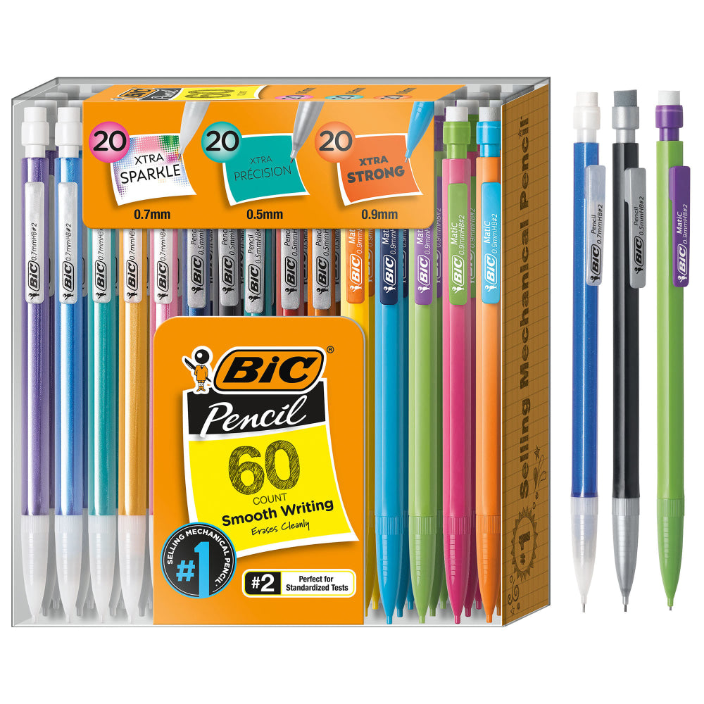 BIC Xtra Life Mechanical Pencils Variety Pack, Assorted Barrel Colors, Pack Of 60 Pencils