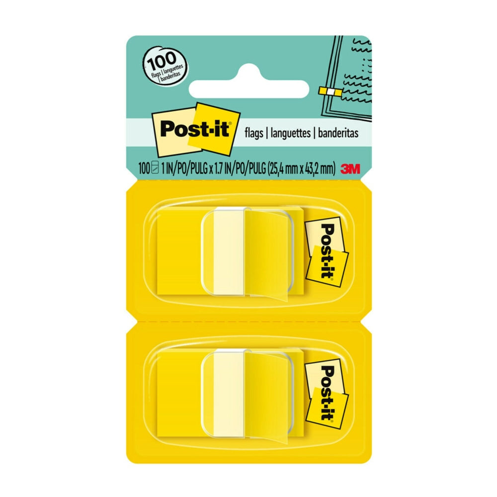 Post-it Flags, 1 x 1.7 in, 2 Dispensers, 50 Flags/Dispenser, Yellow, Back to School Supplies for Students, Tabs for Textbooks and Notebooks