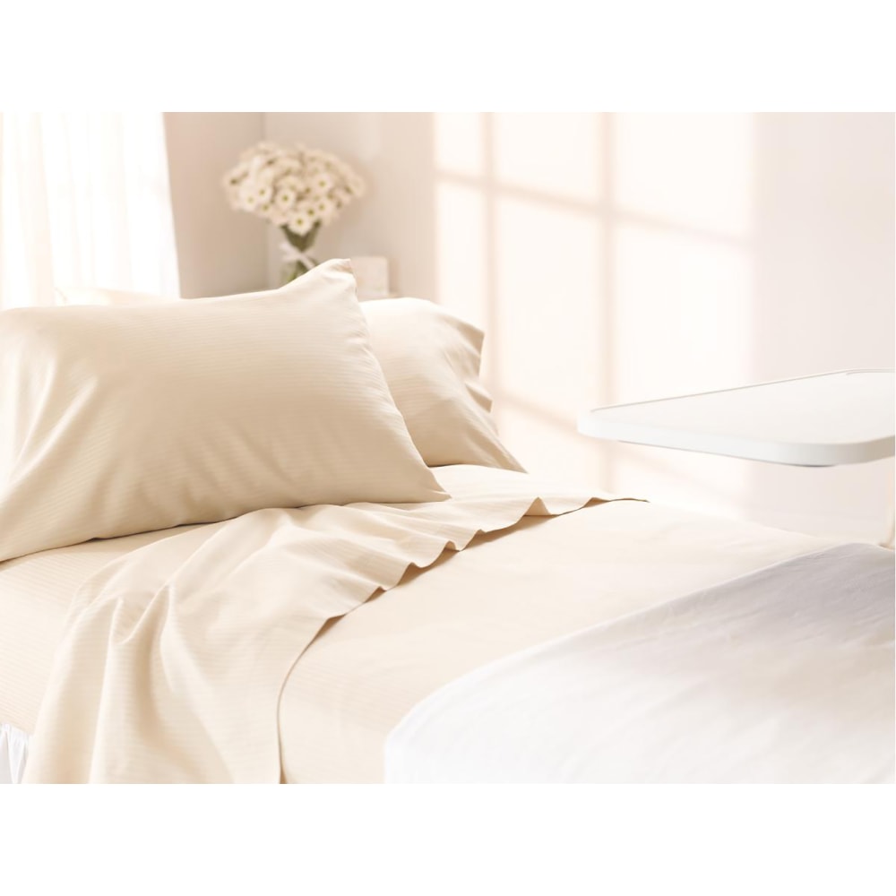Medline Feels Like Home Premium Reverse Sateen Flat Sheets, Queen, Bone, Pack Of 12