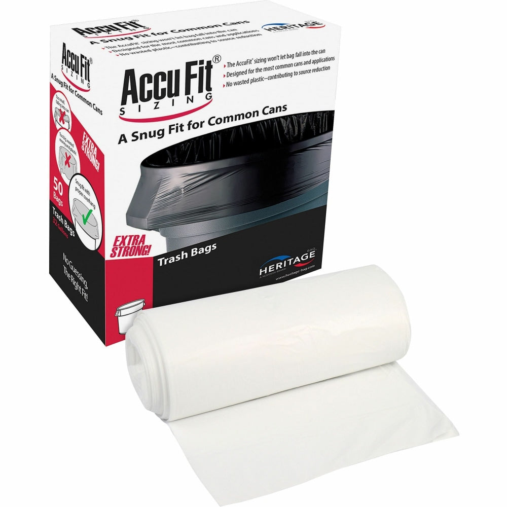 Heritage Accufit RePrime Can Liners, 55 gal Capacity, 40inx 53inx0.90 mil (23 Micron) Thickness, Low Density, 150 Count - H8053TCRC1CT