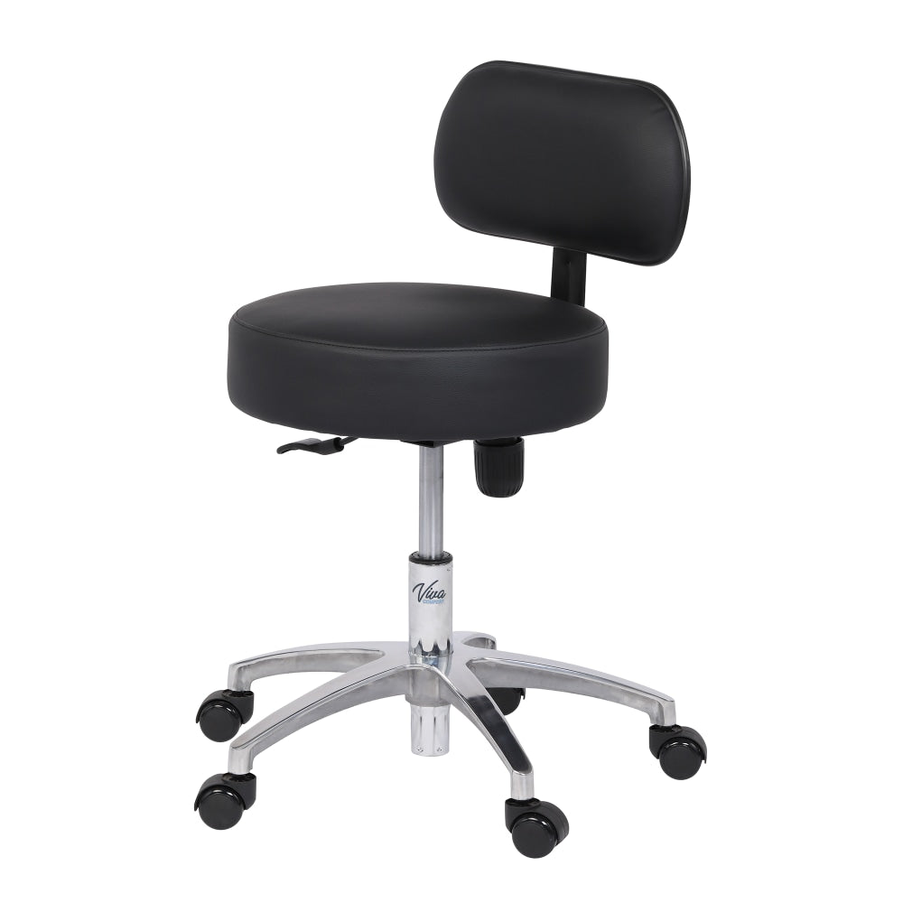 Alpine VivaComfort Pneumatic Height-Adjustable Exam Stool With Backrest, Black/Silver