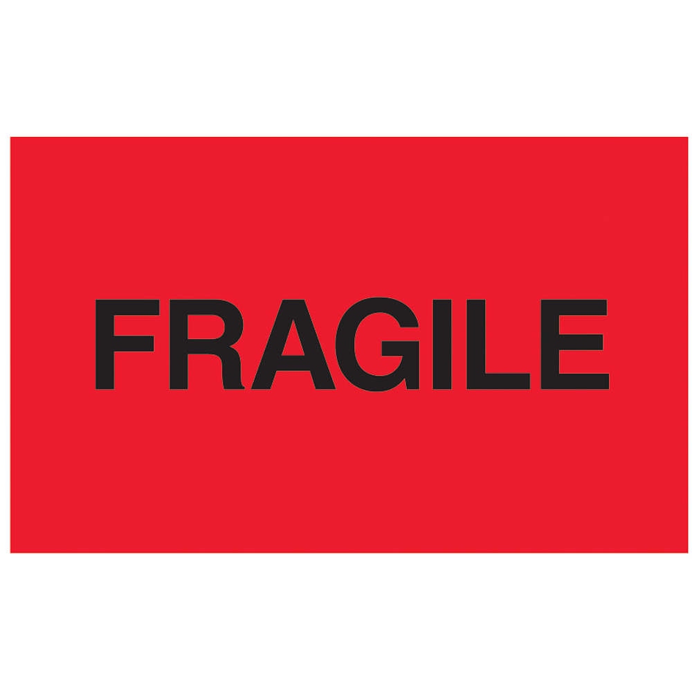 Tape Logic Preprinted Shipping Labels, DL2423, "Fragile", 3in x 5in, Fluorescent Red, Roll Of 500