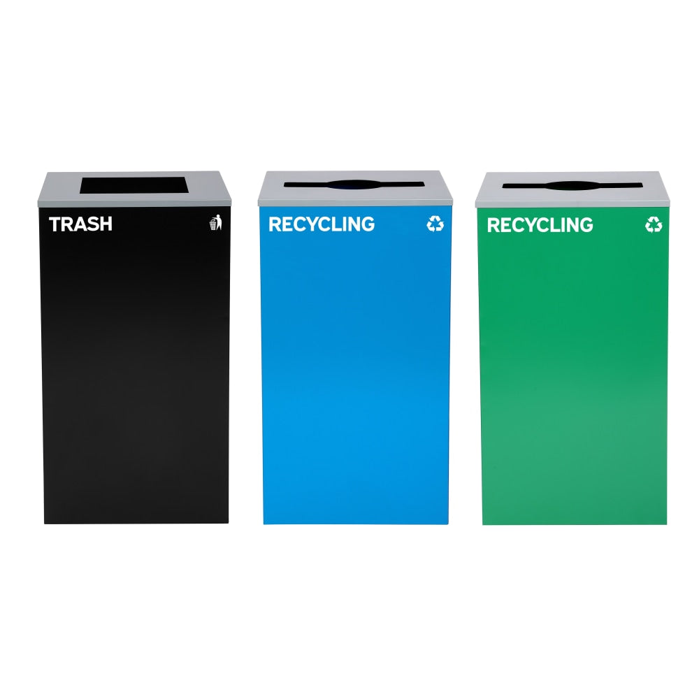 Alpine Industries Stainless-Steel Open Top Mixed Recycling And Trash Can Set, 29 Gallons, Black/Blue/Green - ALP4450-BLK-KIT30