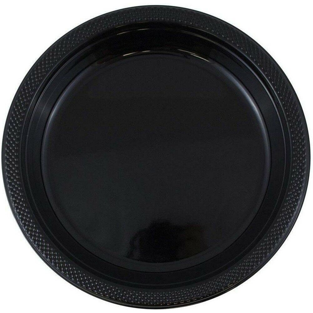 JAM PAPER Round Plastic Party Plates, Large, 10 1/4 inch, Black, 20/Pack