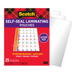 Scotch Self-Sealing Laminating Pouches, 9 x 11.5 in, 25 Laminating Pouches, Fits Letter Size, No Laminating Machine Necessary