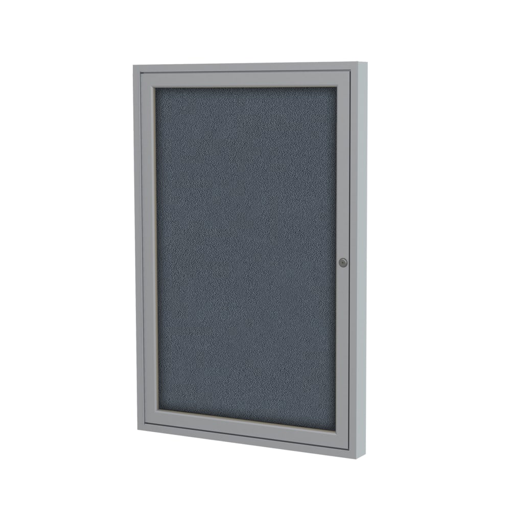 Ghent 1 Door Enclosed Fabric Bulletin Board, Satin Aluminum Frame, 36inH x 24inW, Gray
