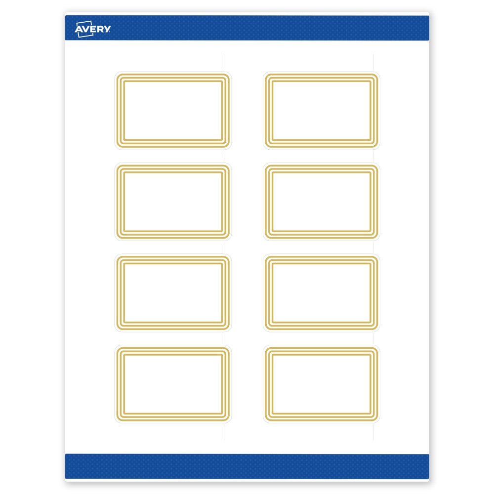 Avery Print-To-The-Edge Labels & Sure Feed, S00-DHF-PRWMP10, 2in x 3in, Matte White, Preprinted Multi-Lined Gold Border Design, Pack Of 80