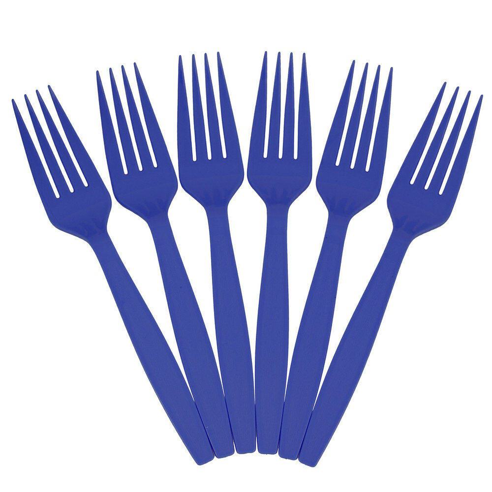 JAM PAPER Big Party Pack of Premium Plastic Forks, Blue, 100 Disposable Forks/Box