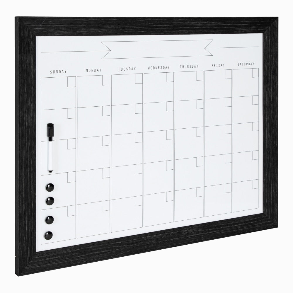 DesignOvations Beatrice Magnetic Framed Dry-Erase Monthly Calendar, Melamine, 23in x 29in, White, Black Plastic Frame