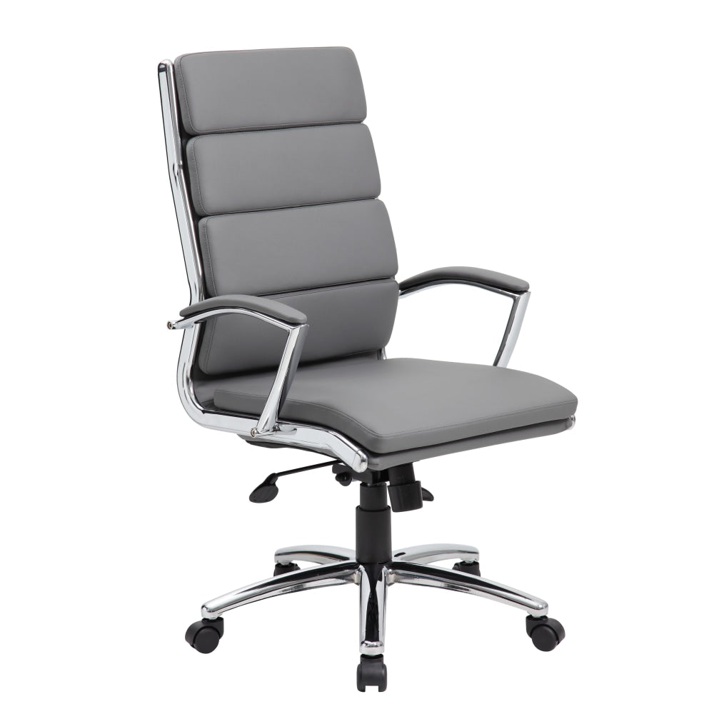 Boss Office Products CaressoftPlus Vinyl Ergonomic High-Back Chair, Gray/Chrome