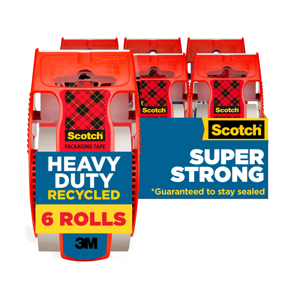 Scotch Heavy Duty Recycled Packaging Tape, 1.88 in x 22.2 yd, 6 Tape Rolls, Moving Supplies, Packing Tape for Moving Boxes and Packaging Supplies