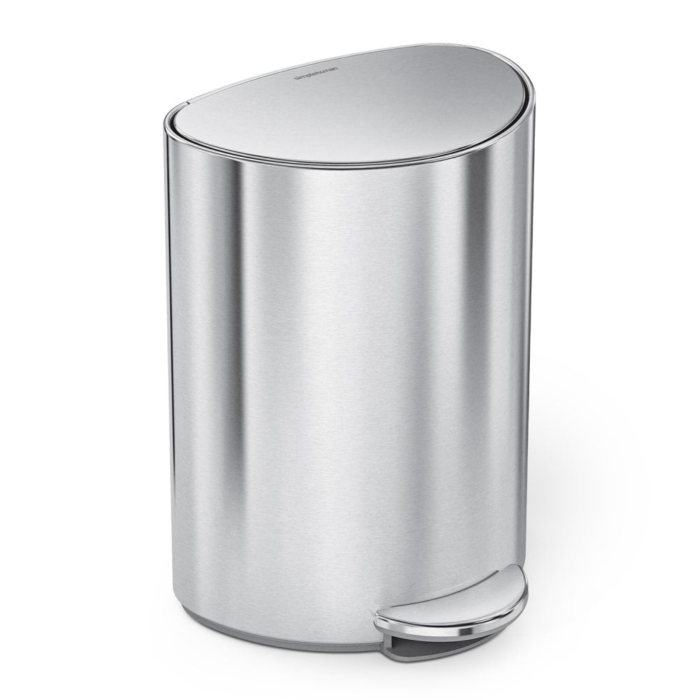 simplehuman Semi-Round Steel Step Trash Can, 1.6 Gallon, Brushed Stainless Steel, With Internal Liner Pocket