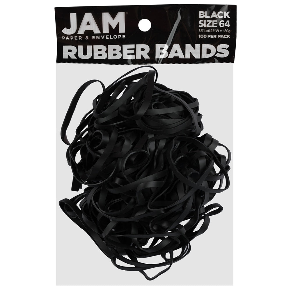 JAM Paper Rubber Bands, Black, Size 64, Pack Of 100 Rubber Bands