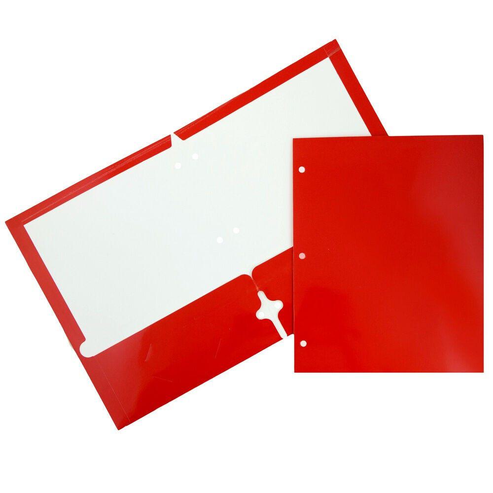 JAM Paper Glossy 3-Hole-Punched 2-Pocket Presentation Folders, Red, Pack of 6