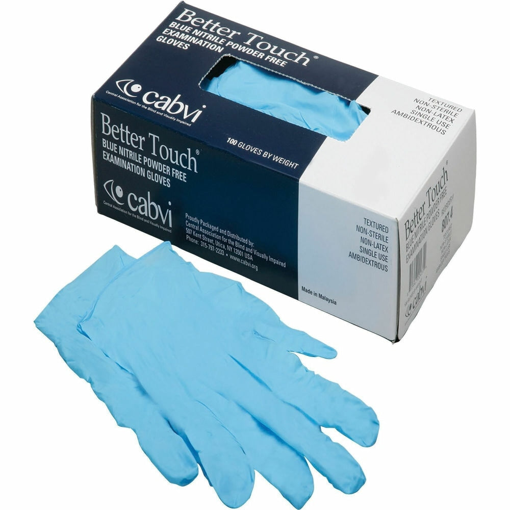 SKILCRAFT Medical-Grade Synthetic Gloves, 4 mil x 9.5inL, Right/Left Hand, Nitrile, Blue, Non-Sterile, XL, 100 Gloves/Box