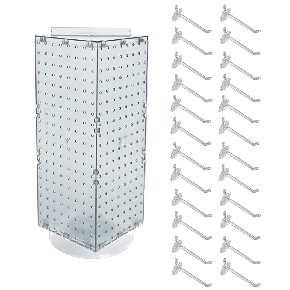 Azar Displays 4-Sided Revolving Pegboard Display With Hooks, 21inH x 8inW x 8inD, Clear