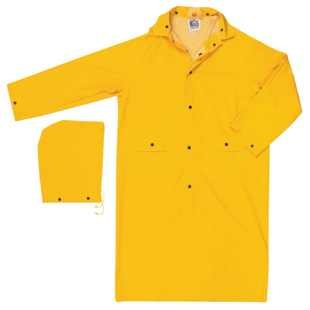 MCR Safety Classic Rain Coat, Detachable Hood, 0.35 mm PVC/Polyester, Yellow, 49 in Large