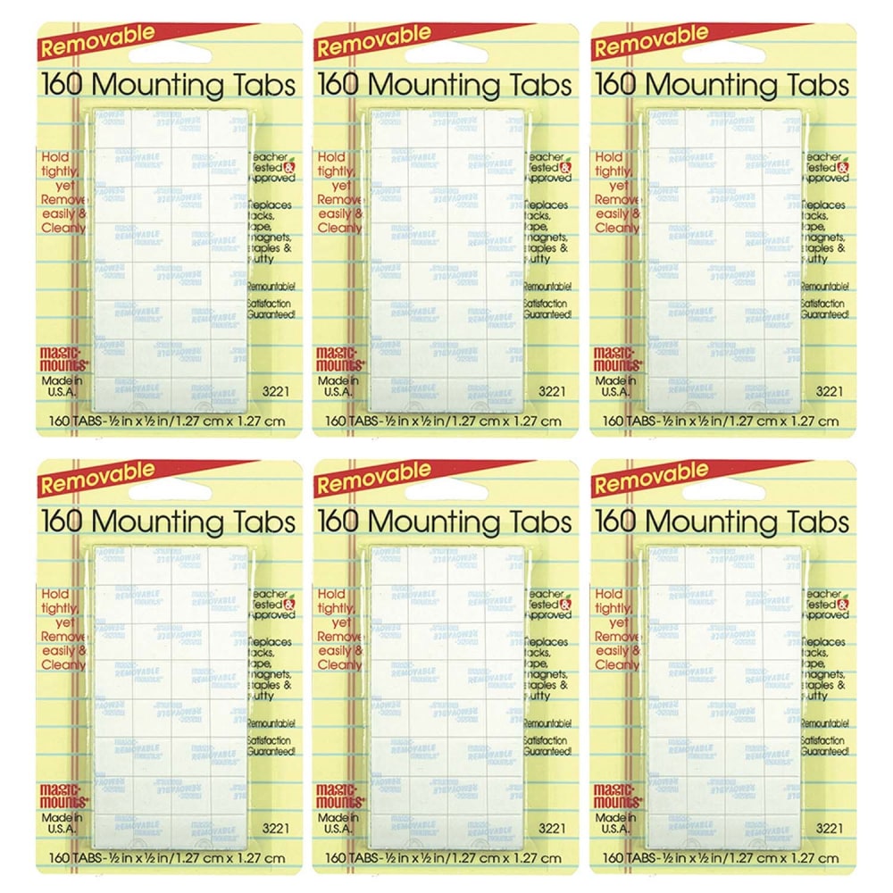 Magic-Mounts Removable Mounting Tabs, 1/2in x 1/2in, 160 Per Pack, Set Of 6 Packs