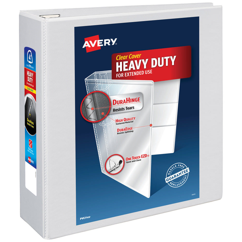 Avery Heavy-Duty View 3 Ring Binder, 4in One Touch EZD Rings, White, 1 Binder