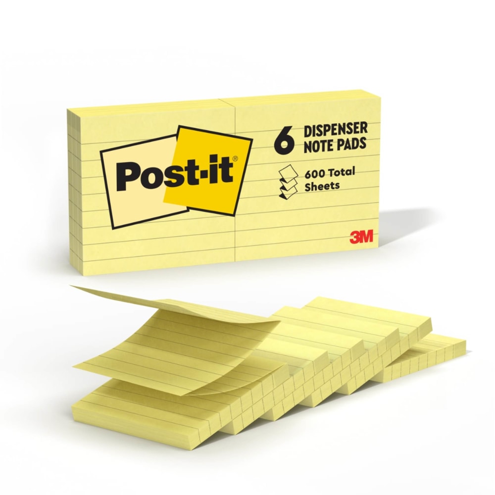 Post-it Pop Up Notes, 3 x 3 in, 6 Lined Sticky Note Pads, 100 Sheets/Pad, Accordion Sticky Notes Works with Pop Up Dispenser, Canary Yellow