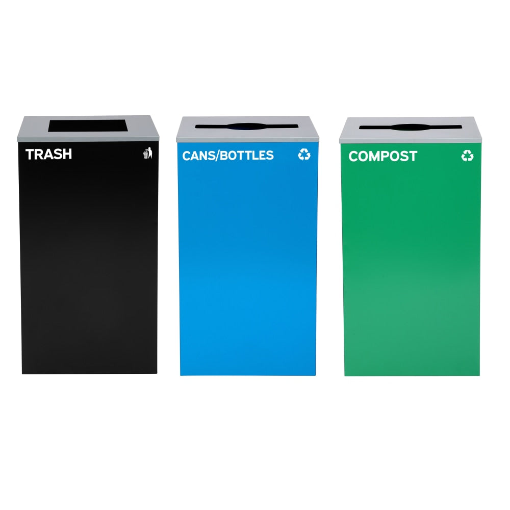 Alpine Industries Stainless-Steel Open Top Cans/Bottles Recycling, Compost And Trash Can Set, 29 Gallons, , Black/Blue/Green - ALP4450-BLK-KIT29