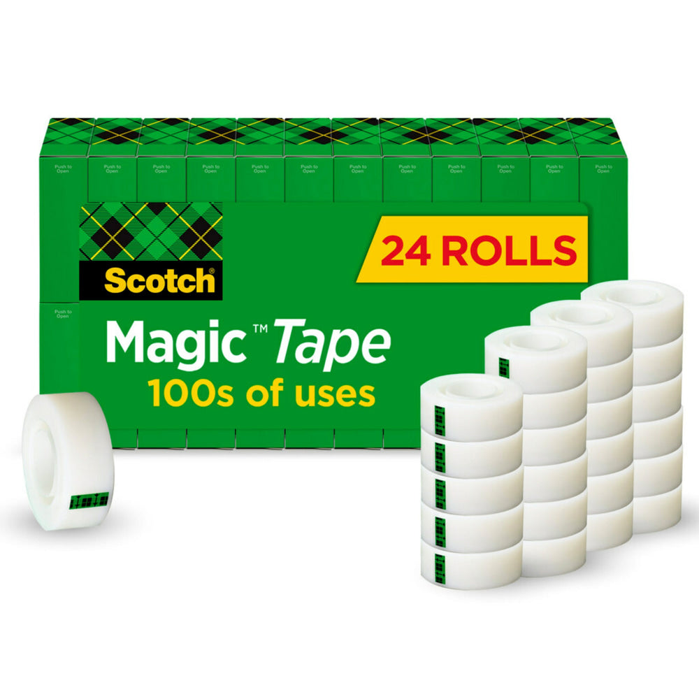 Scotch Magic Tape, Invisible, 3/4 x 1000 in, 24 Tape Rolls, Clear, Back to School Supplies, College Supplies, and Teacher Supplies