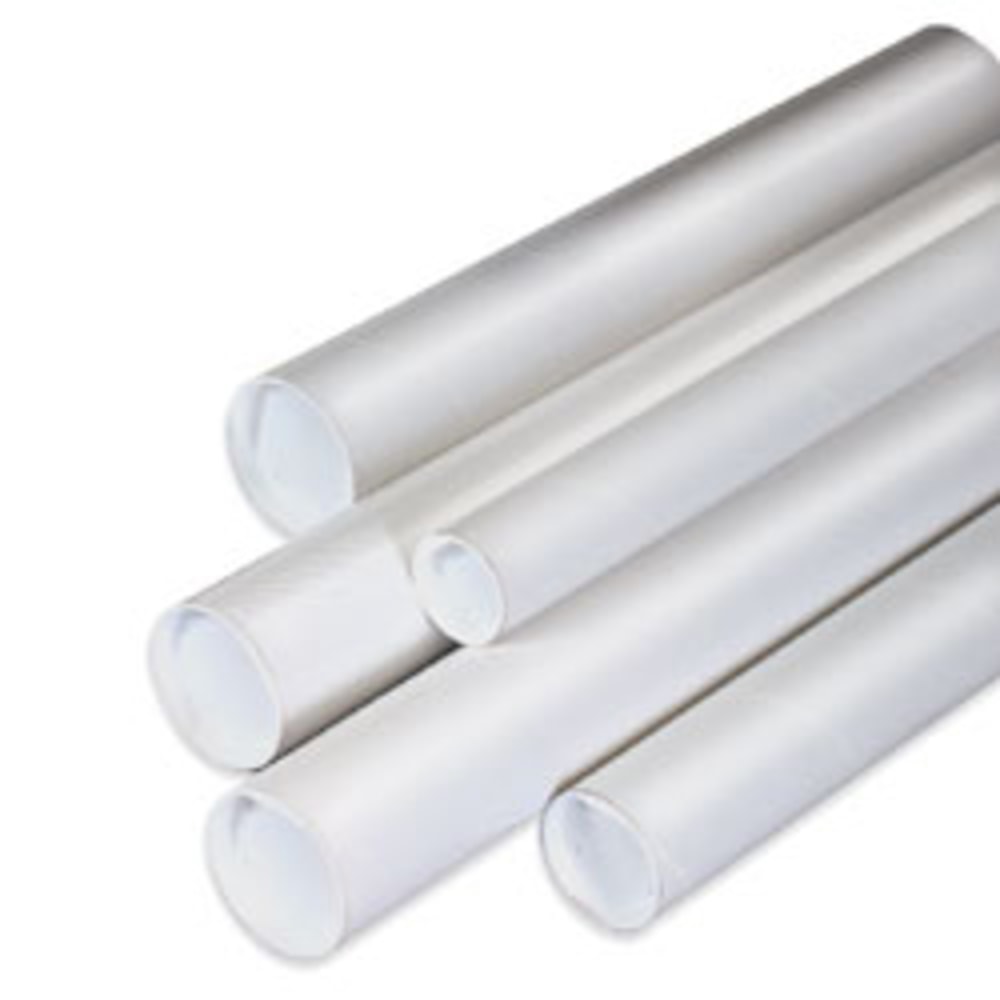 Office Depot Brand White Mailing Tubes With Plastic Endcaps, 3in x 30in, 80% Recycled, Pack Of 24