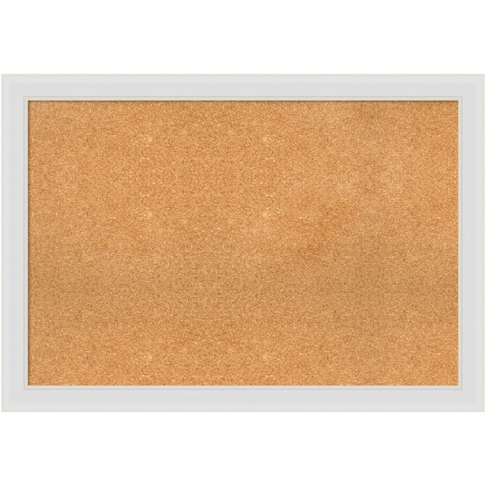 Amanti Art Rectangular Non-Magnetic Cork Bulletin Board, Natural, 40in x 28in, Flair Soft White Plastic Frame