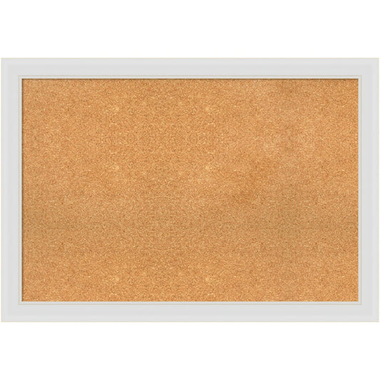Amanti Art Rectangular Non-Magnetic Cork Bulletin Board, Natural, 40in x 28in, Flair Soft White Plastic Frame
