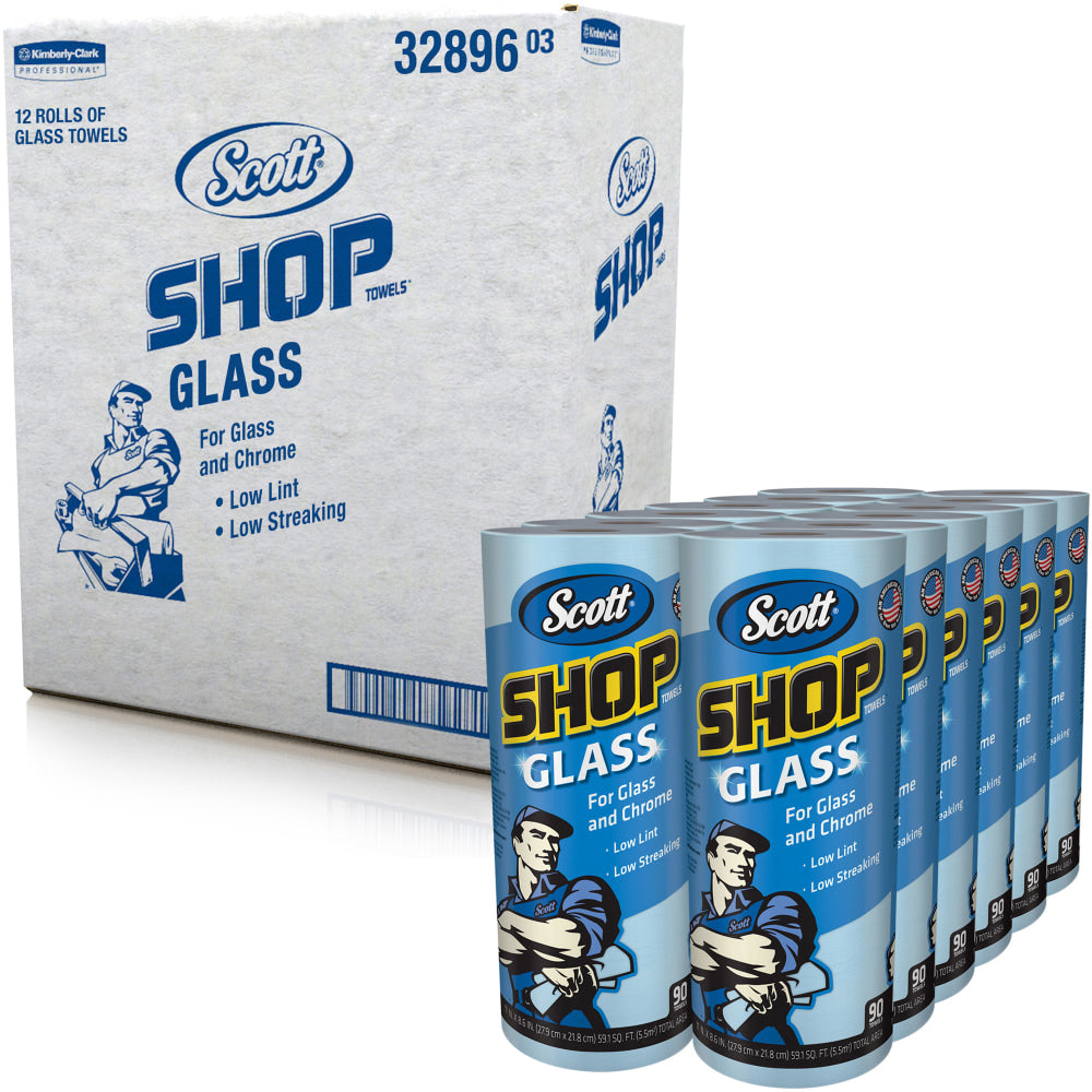 Scott Glass Cleaning Shop Towels - 90 Sheets/Roll - Blue - 12/Carton