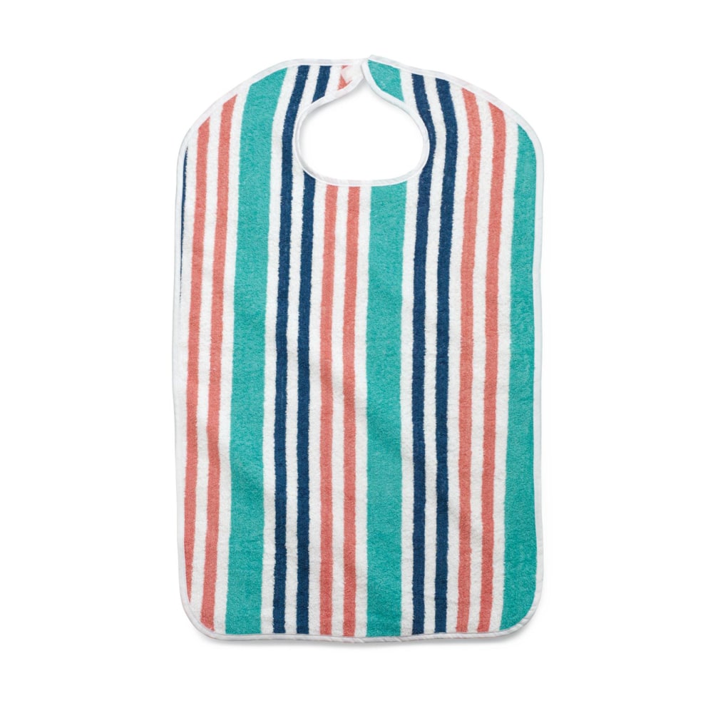Medline Terry Cloth Striped Clothing Protectors, 22in x 36in, Bright Stripe, Pack Of 12