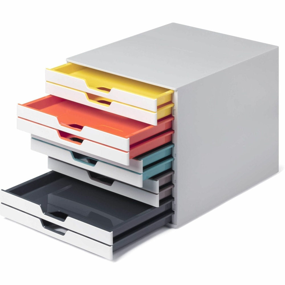 DURABLE VARICOLOR MIX 10 Drawer Desktop Storage Box, White/Multicolor - 10 Drawer(s) - 11in x 11.5inx 14in Depth - Desktop - White - Plastic - 1 Each