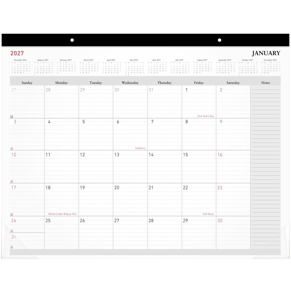 Office Depot Brand Monthly Desk Pad Calendar, 21 3/4in x 17in, White, January 2027 to December 2027, OD20260027