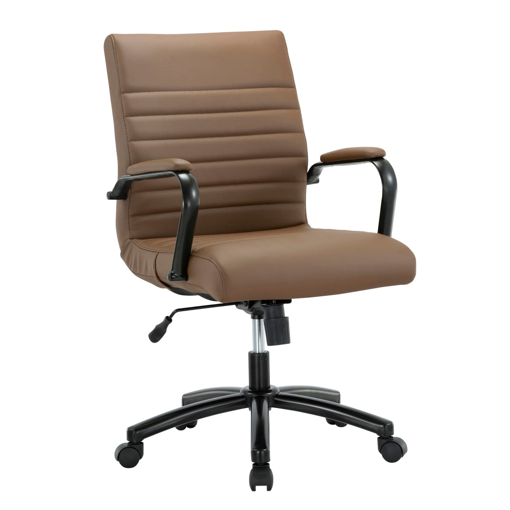 Realspace Modern Comfort Winsley Bonded Leather Mid-Back Manager Office Chair, Brown/Black, BIFMA Compliant