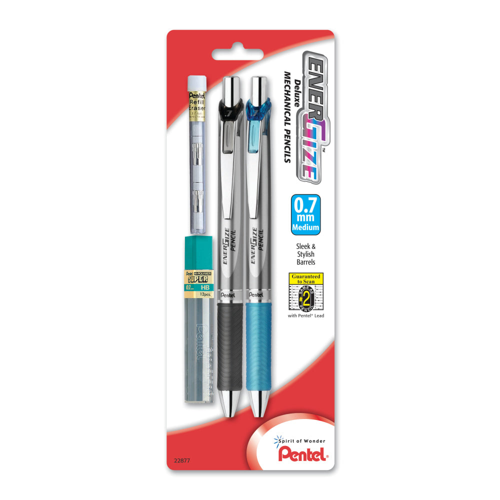 Pentel EnerGize Mechanical Pencils, Starter Set, 0.7 mm, Silver Barrel, Pack Of 2