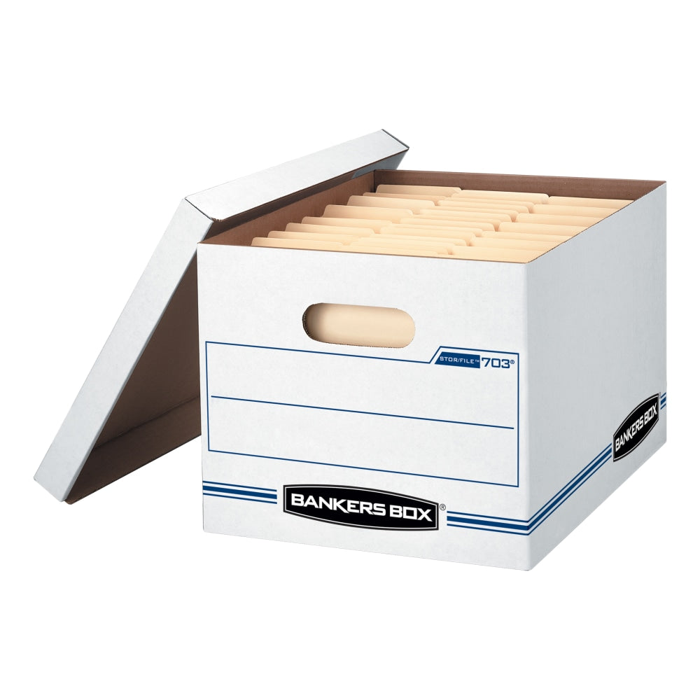 Bankers Box Stor/File Standard-Duty Storage Box With Lift-Off Lids And Built-In Handles, Letter/Legal Size, 15inx12inx10in, 60% Recycled, White/Blue