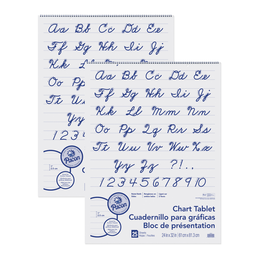 Pacon Chart Tablets, 24in x 32in, 1in Ruled, 25 Sheets, Cursive Cover, Pack Of 2 Tablets