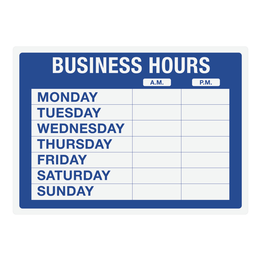 Cosco Static Cling "Business Hours" Sign Kit, 10in x 14in, Blue