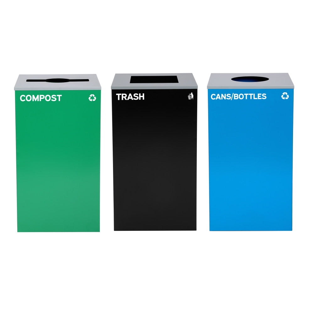 Alpine Industries Stainless-Steel Open Top Cans/Bottles Recycling, Compost And Trash Can Set, 29 Gallons, Black/Blue/Green - ALP4450-BLK-KIT38