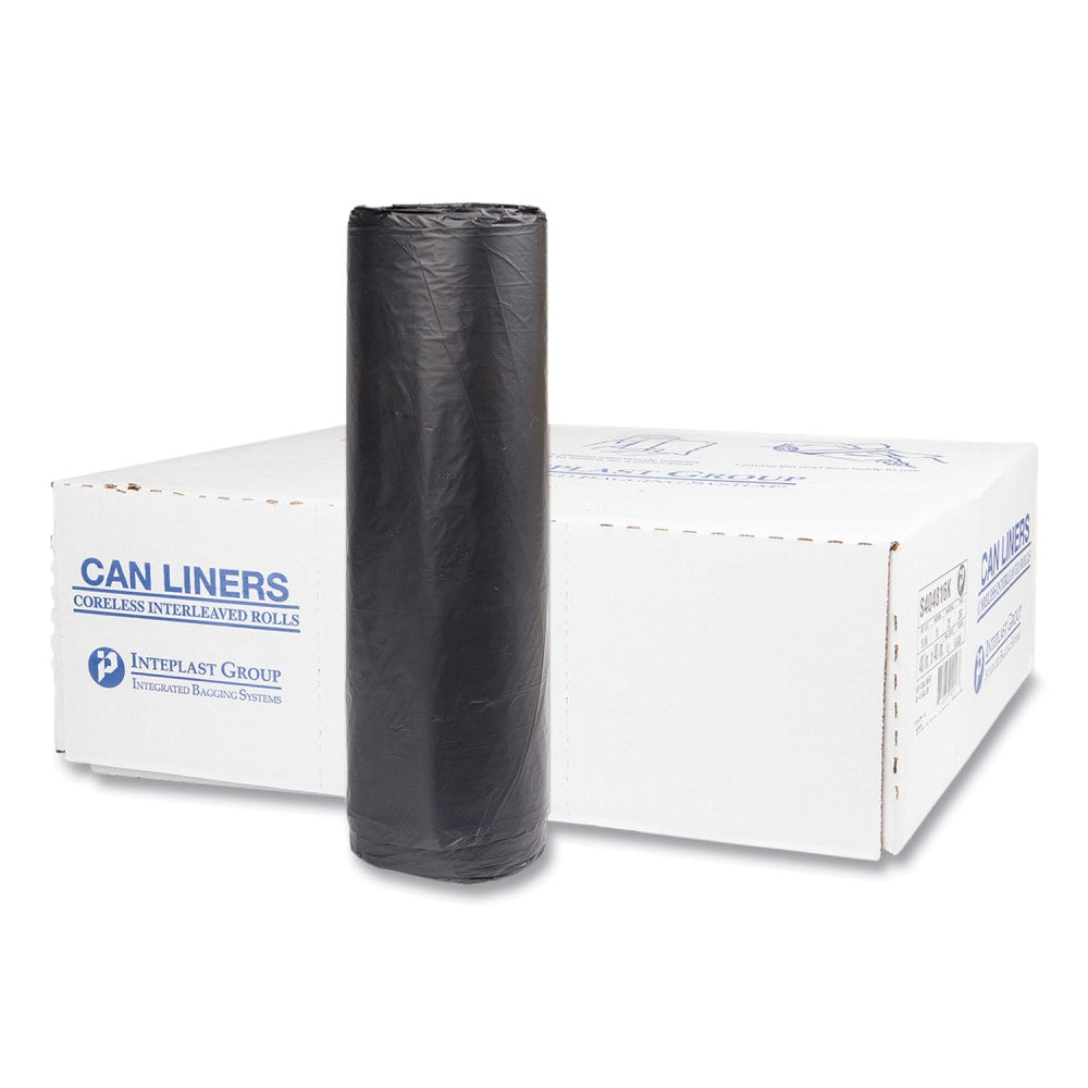 Interplast Group High Density Commercial Can Liners, 45 gal, 0.63 mil, 16 mic, 40in x 48in, Black, Interleaved Roll, 25 Bags/Roll, 10 Rolls/Carton