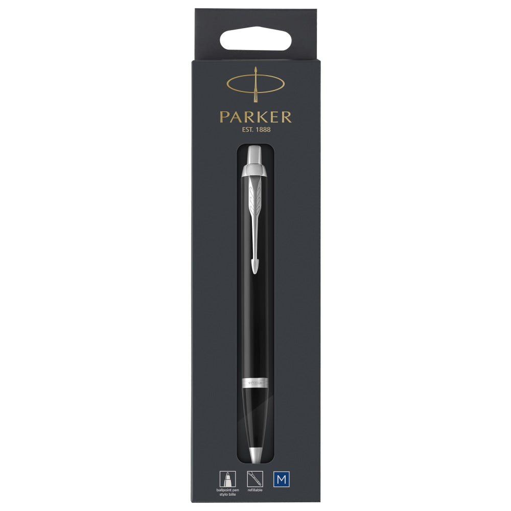 Parker IM Ballpoint Pen, Medium Point, 1.0 mm, Black/Chrome Barrel, Blue Ink